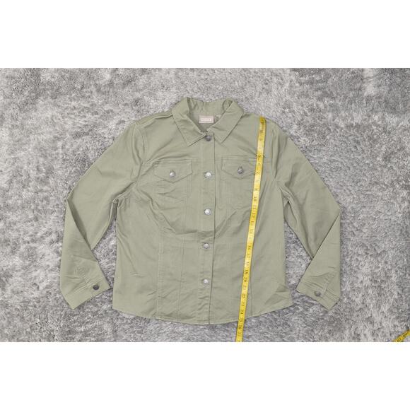 Chico's Green Cotton Blend Button Jacket Size 2 Long Sleeve Solid - Picture 7 of 7